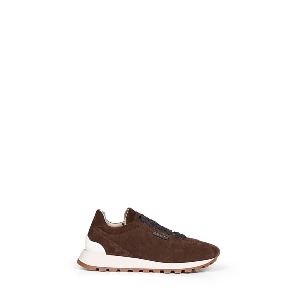 Brunello Cucinelli Women Espresso Suede Runners With Shiny Tab